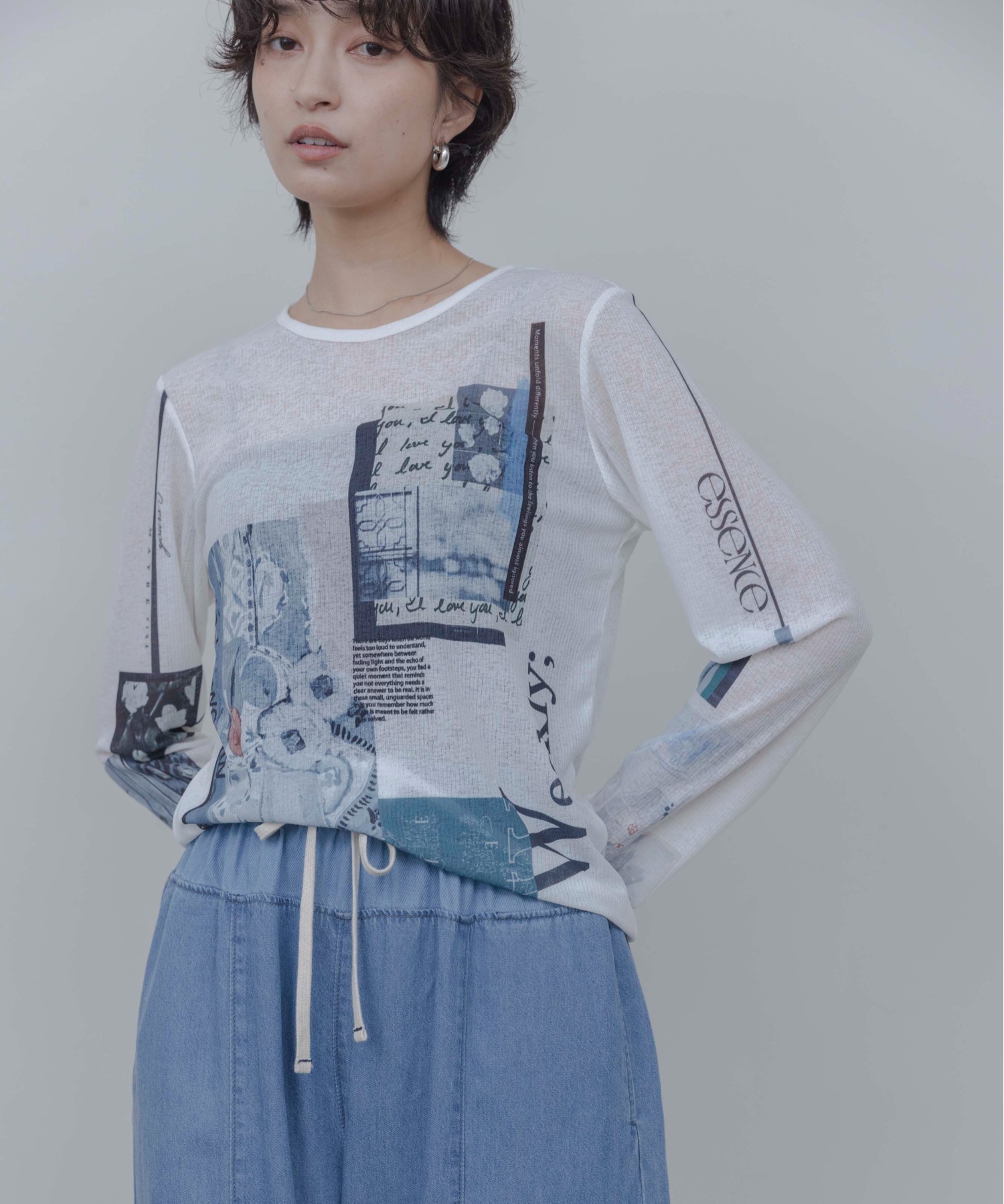 Eimee law トップス Eimee Law（エイミーロウ） デニムレースプリントシアートップス