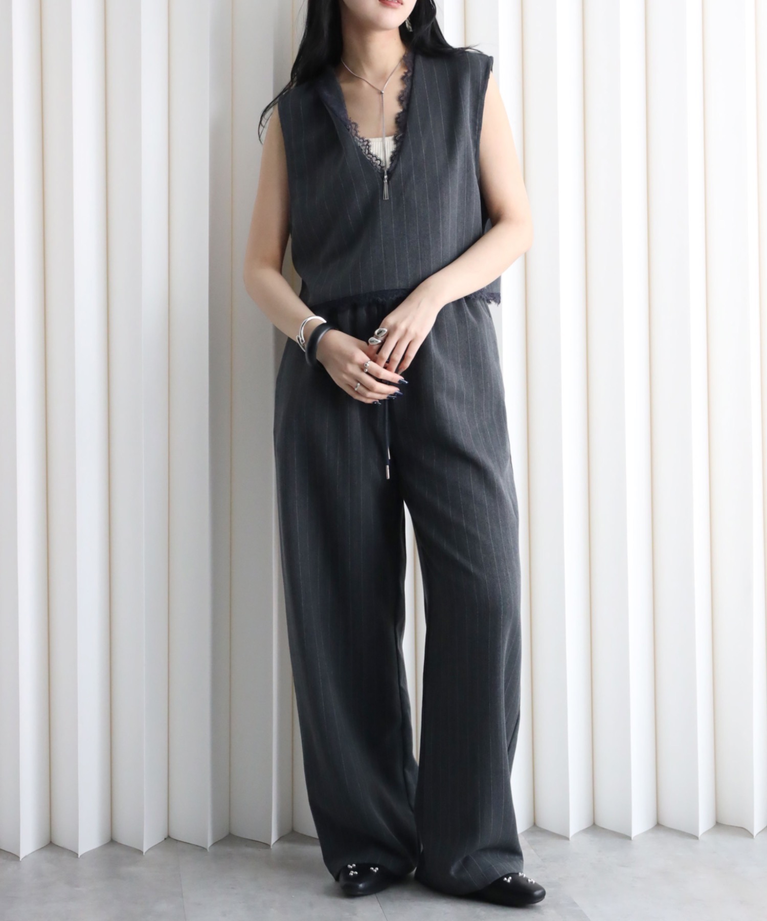 model：164cm. 着用サイズ：FT(トールさん用、丈長め)