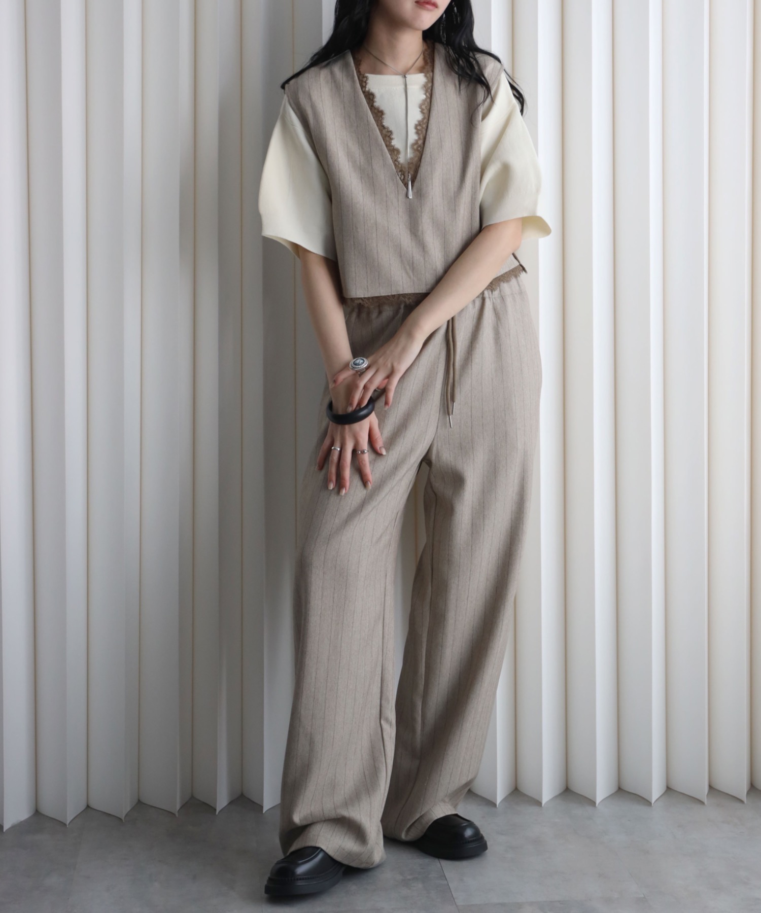 model：164cm. 着用サイズ：FT(トールさん用、丈長め)