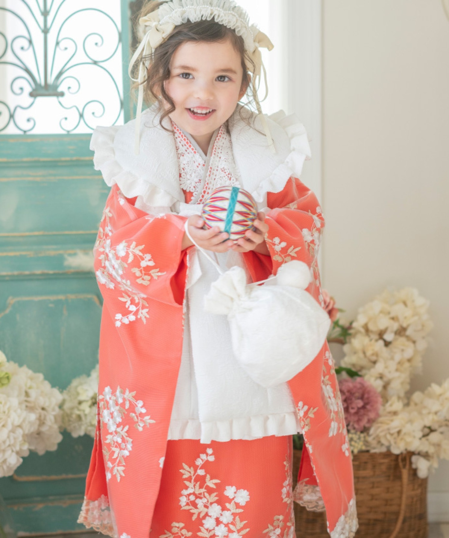 七五三 フラワーレース着物ワンピ＆被布セット