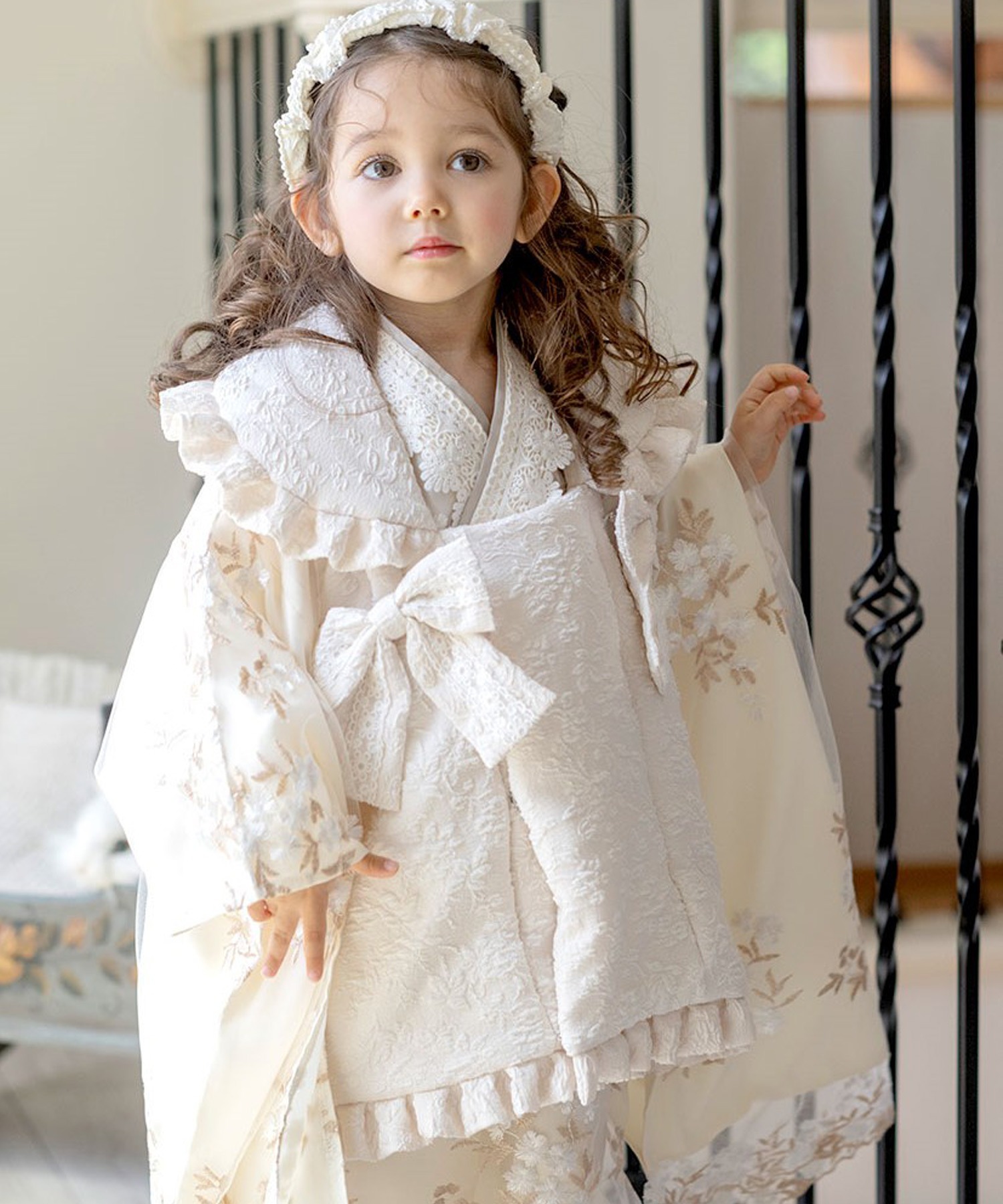 七五三 フラワーレース着物ワンピ＆被布セット