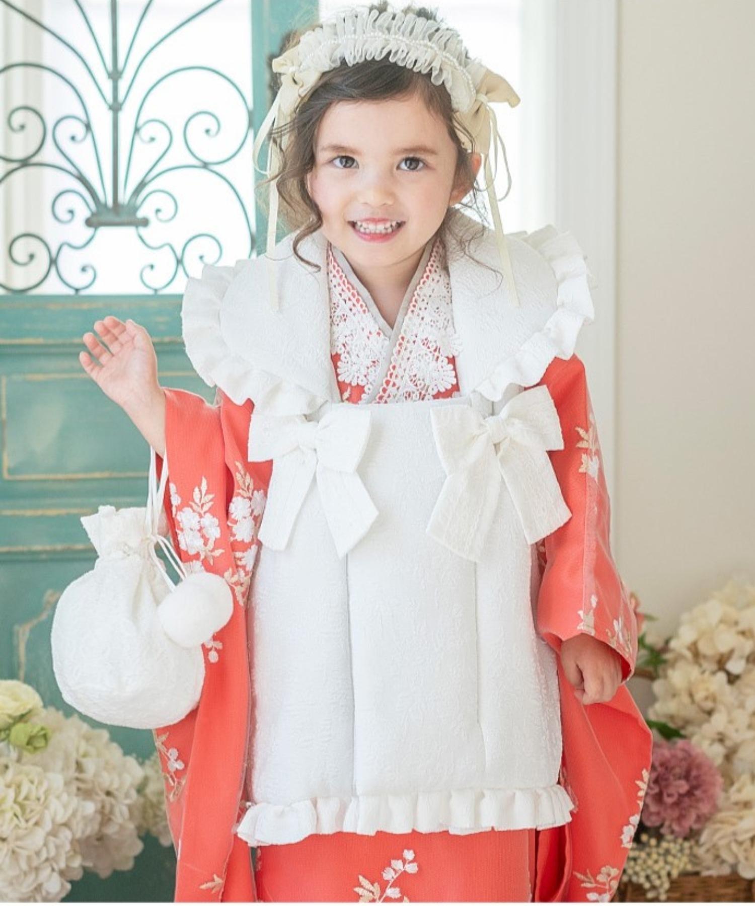 七五三 フラワーレース着物ワンピ＆被布セット