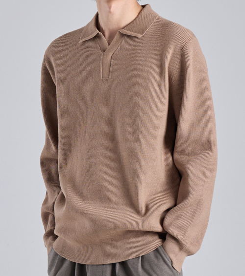 Woolblend open collar knit (beige) — вязаный джемпер с открытым воротником, бежевый