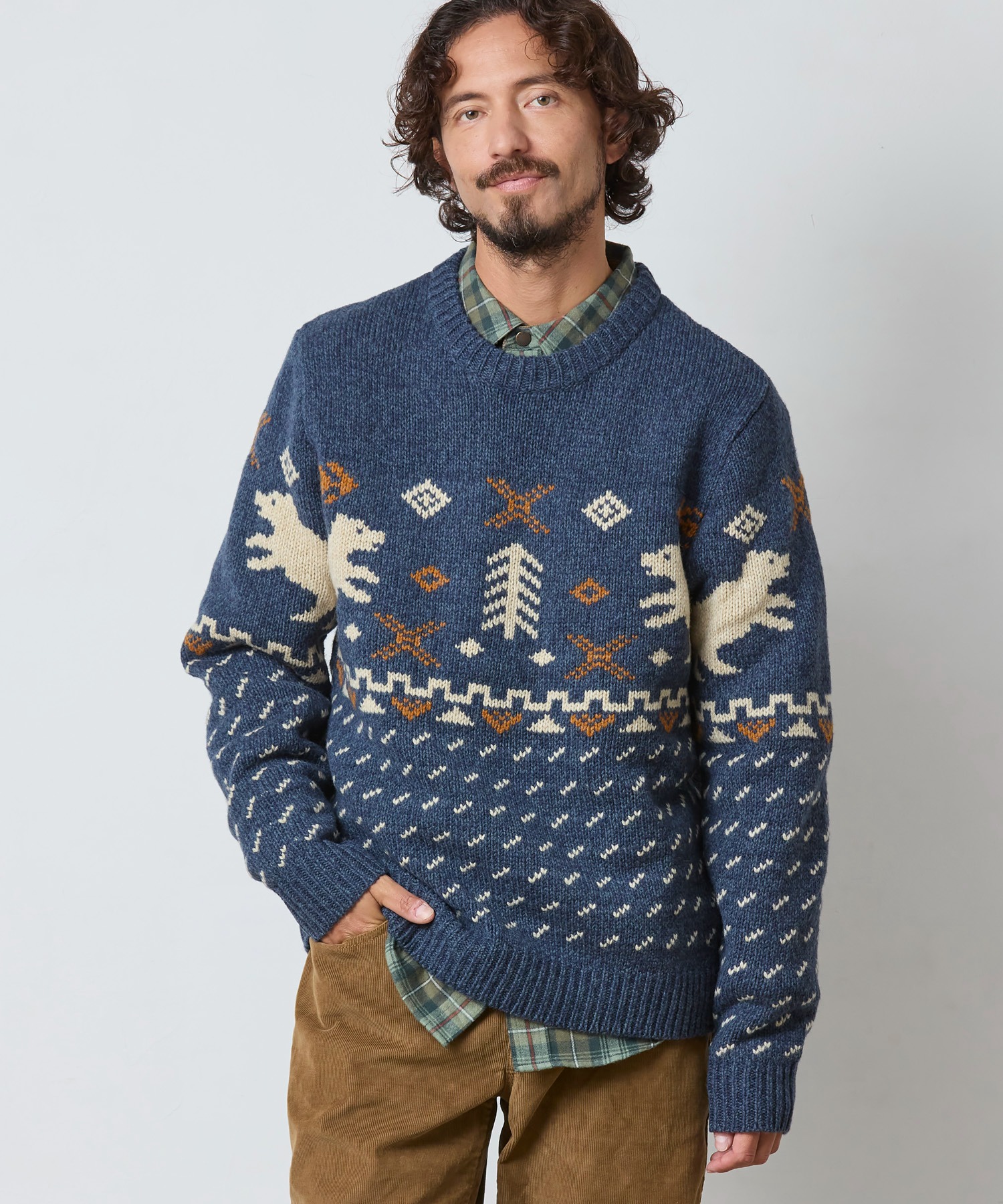 El Elvin Classic Rag Wool Sweater — флисовый воротник, круглый воротник, фит облегченный