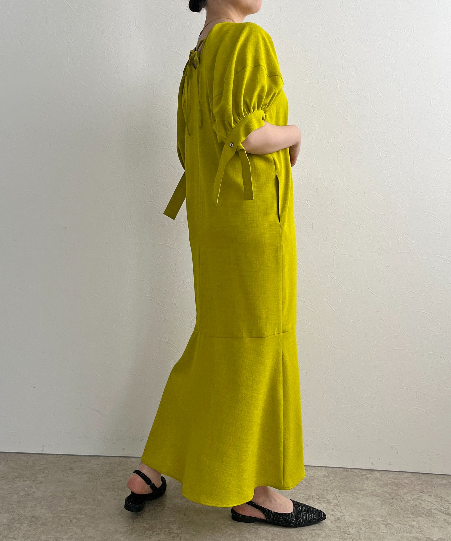 リネンライクロングカフスワンピース Palm Riche│Eimee Law & LHELBIE