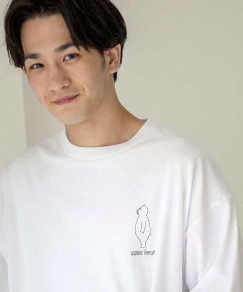 coen 【ユニセックス】コーエンベアUSAコットンTシャツ ホワイト