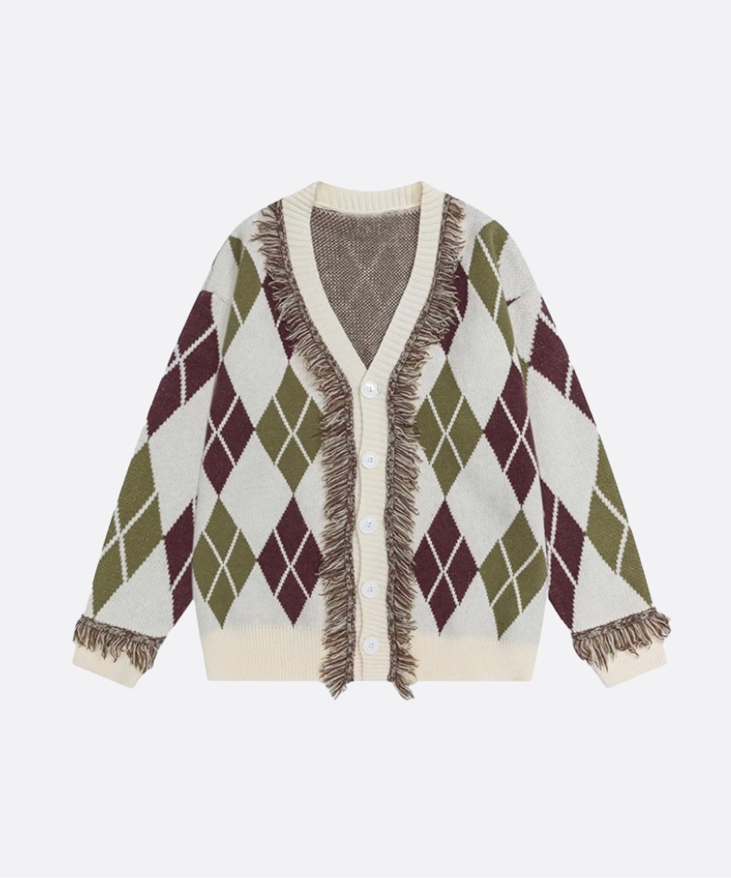 Argyle Pattern Tassel Cardigan
