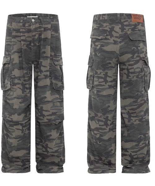 AKM エイケイエム グレー迷彩 ストレッチパンツ カモフラージュ柄 L