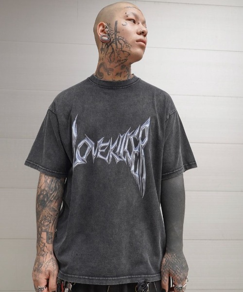 LOVEKILLER ラブキラー　アニメイラスト　Tシャツ　ダメージ　カスタム LOVE KILLER(ラブキラー) Killer cat Graffiti Logo T-shit