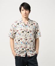 ROCKERS総柄 半袖オープンカラーシャツ