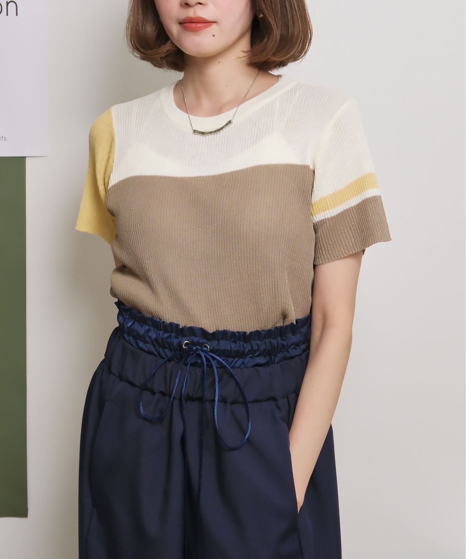 ドライタッチブロックカラー配色リブサマーニット Palm Riche│Eimee