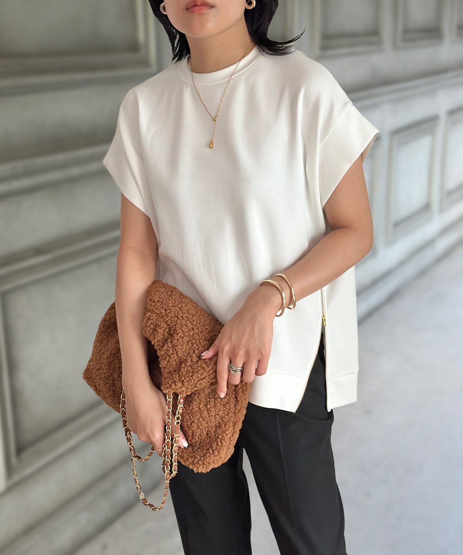 機能素材サイドZIPクルーネックプルオーバー Emma Taylor│STYLEDOOR