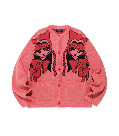 DEVIL GIRL KNIT CARDIGAN_PINK (NG2FFUK681A) — вязаный кардиган Devil Girl, розовый