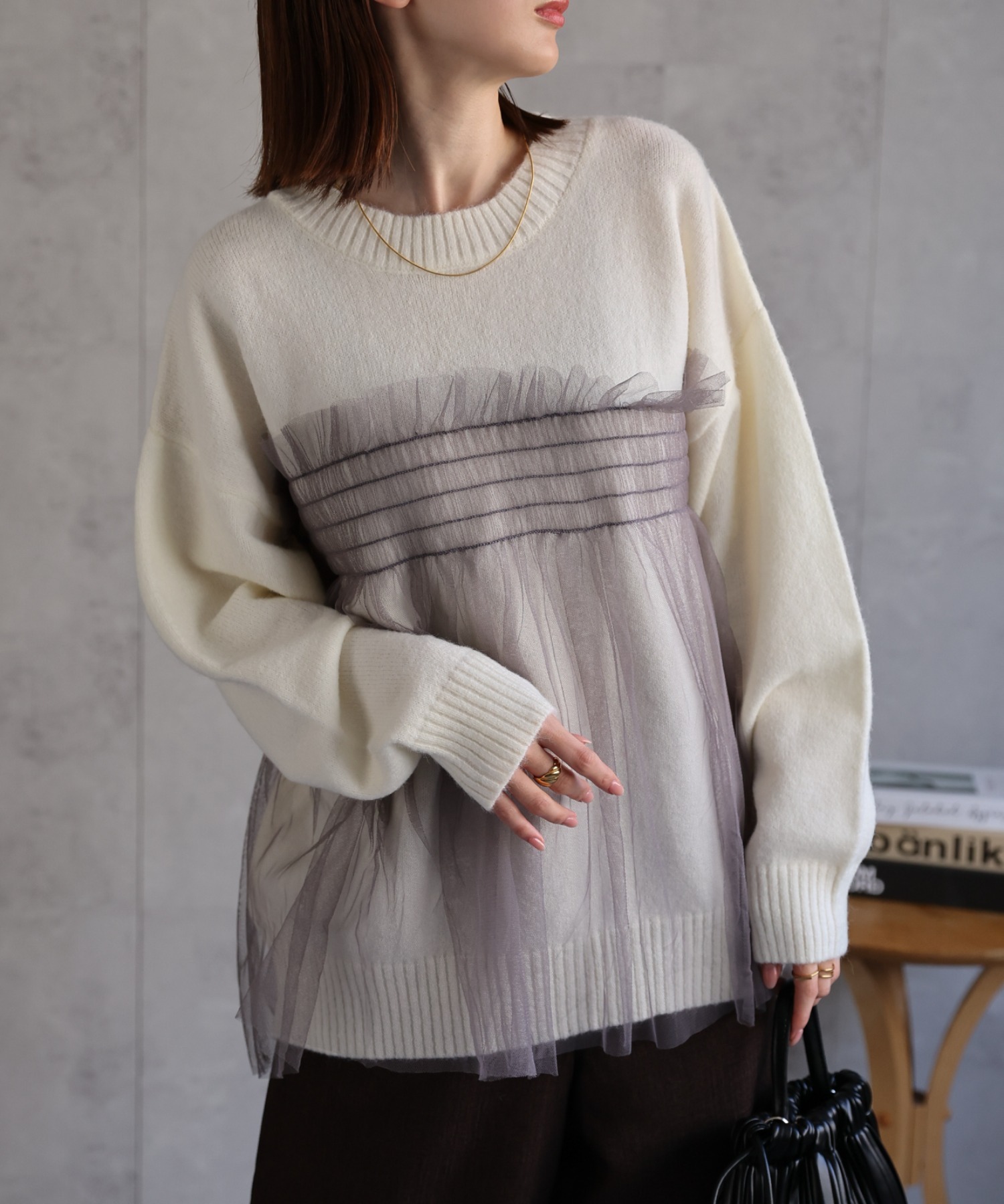 【新色：オフホワイト×グレー】
model：162cm 着用サイズ：F