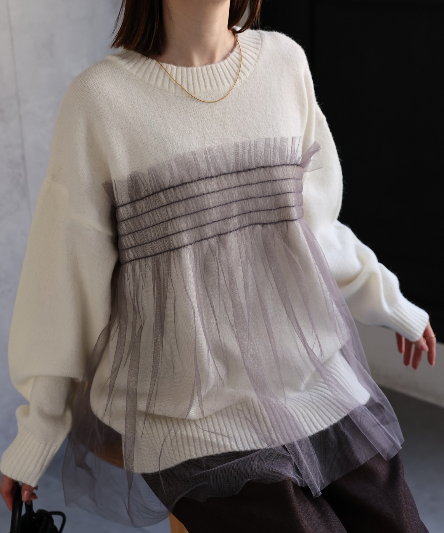 【新色：オフホワイト×グレー】
model：162cm 着用サイズ：F