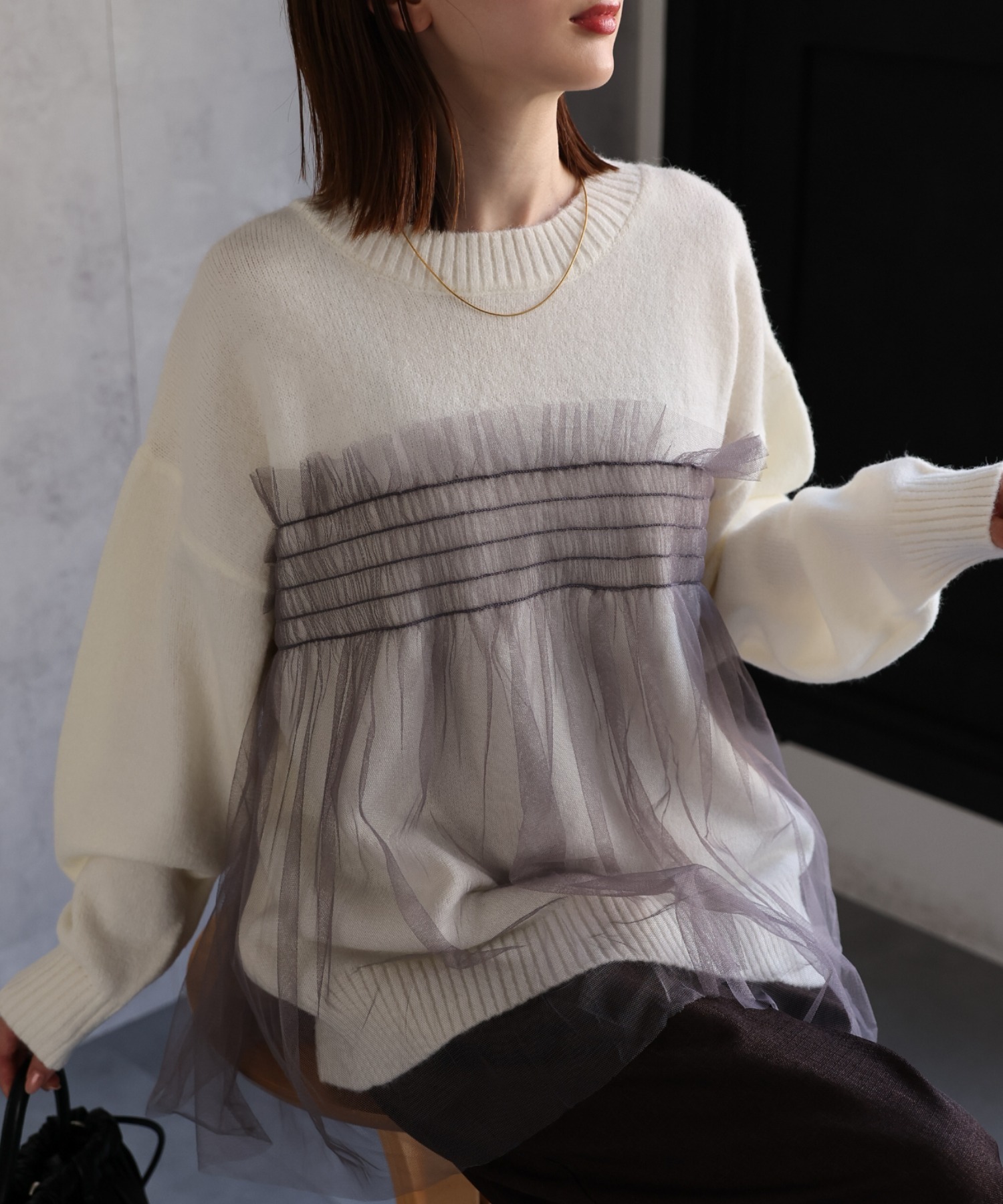 【新色：オフホワイト×グレー】
model：162cm 着用サイズ：F