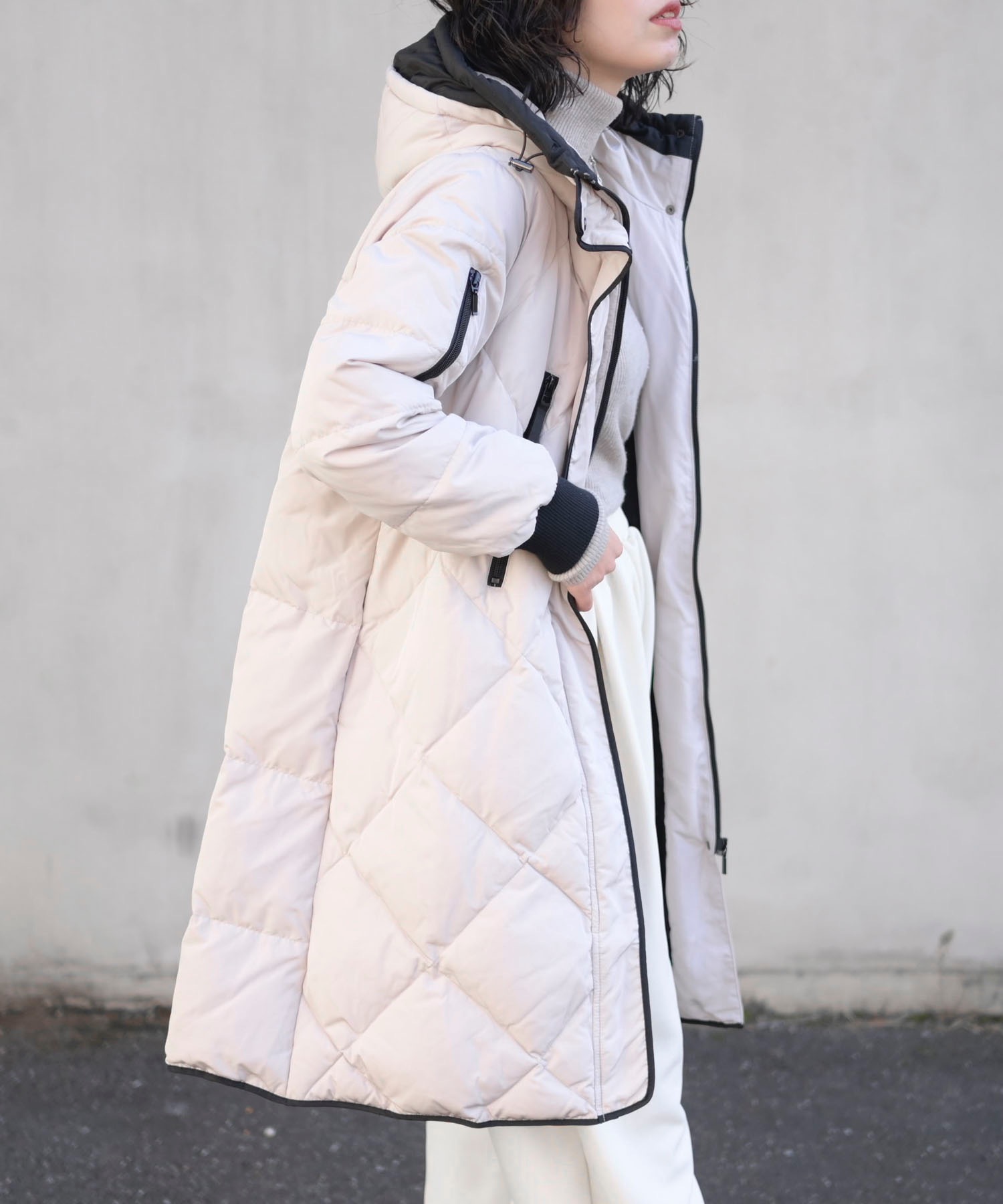 model:H163 着用サイズ：M　くすみ系のオフベージュです