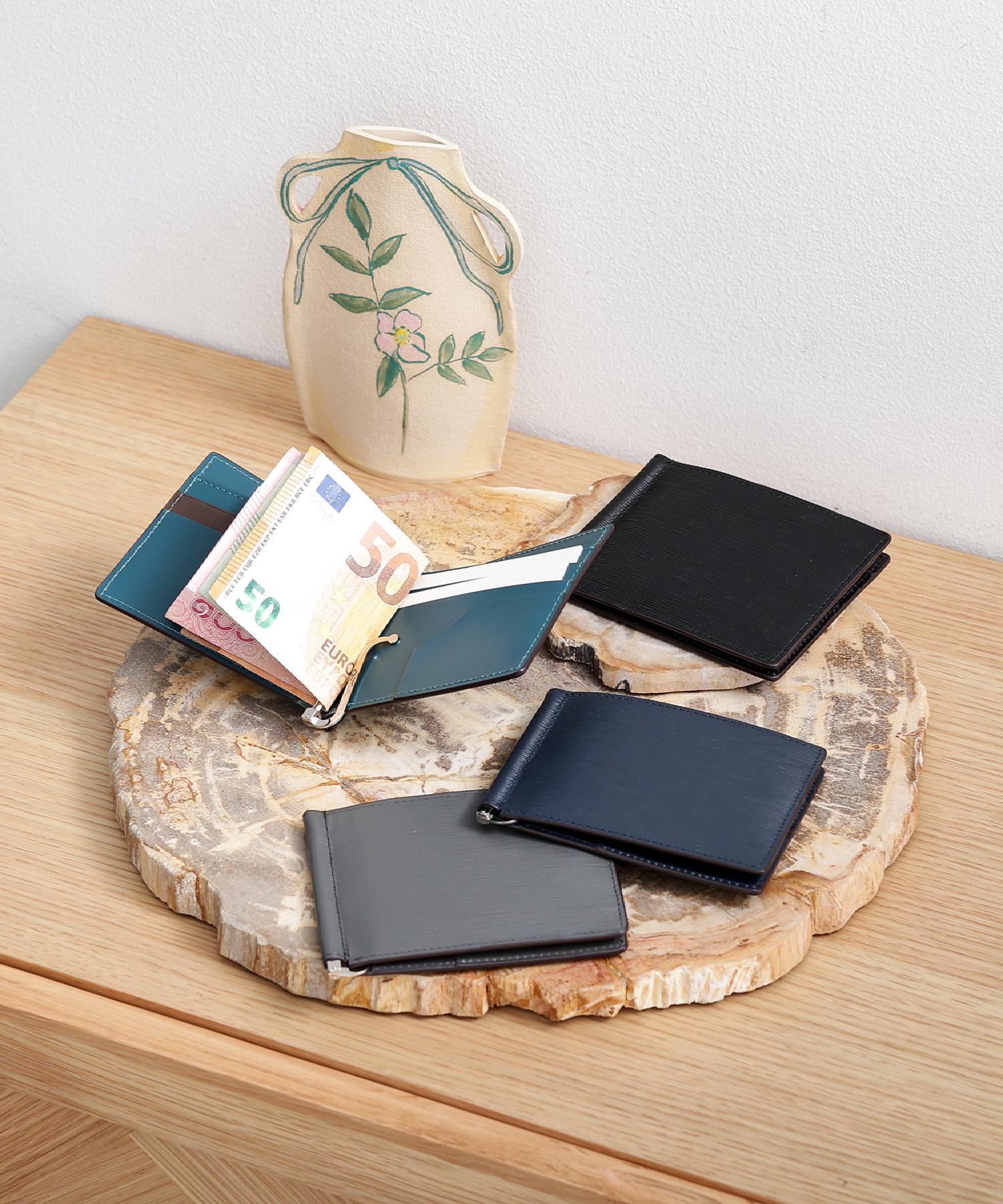 NEW レザーリップルシリーズ】マネークリップ付 サプレス ウォレット