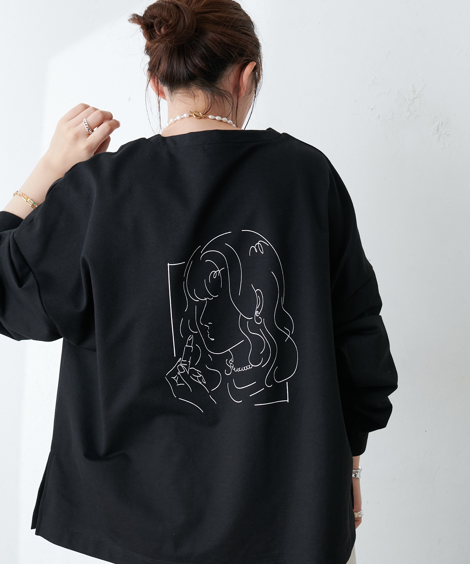 Zozo限定 手書き風イラストロンt ロングtシャツ