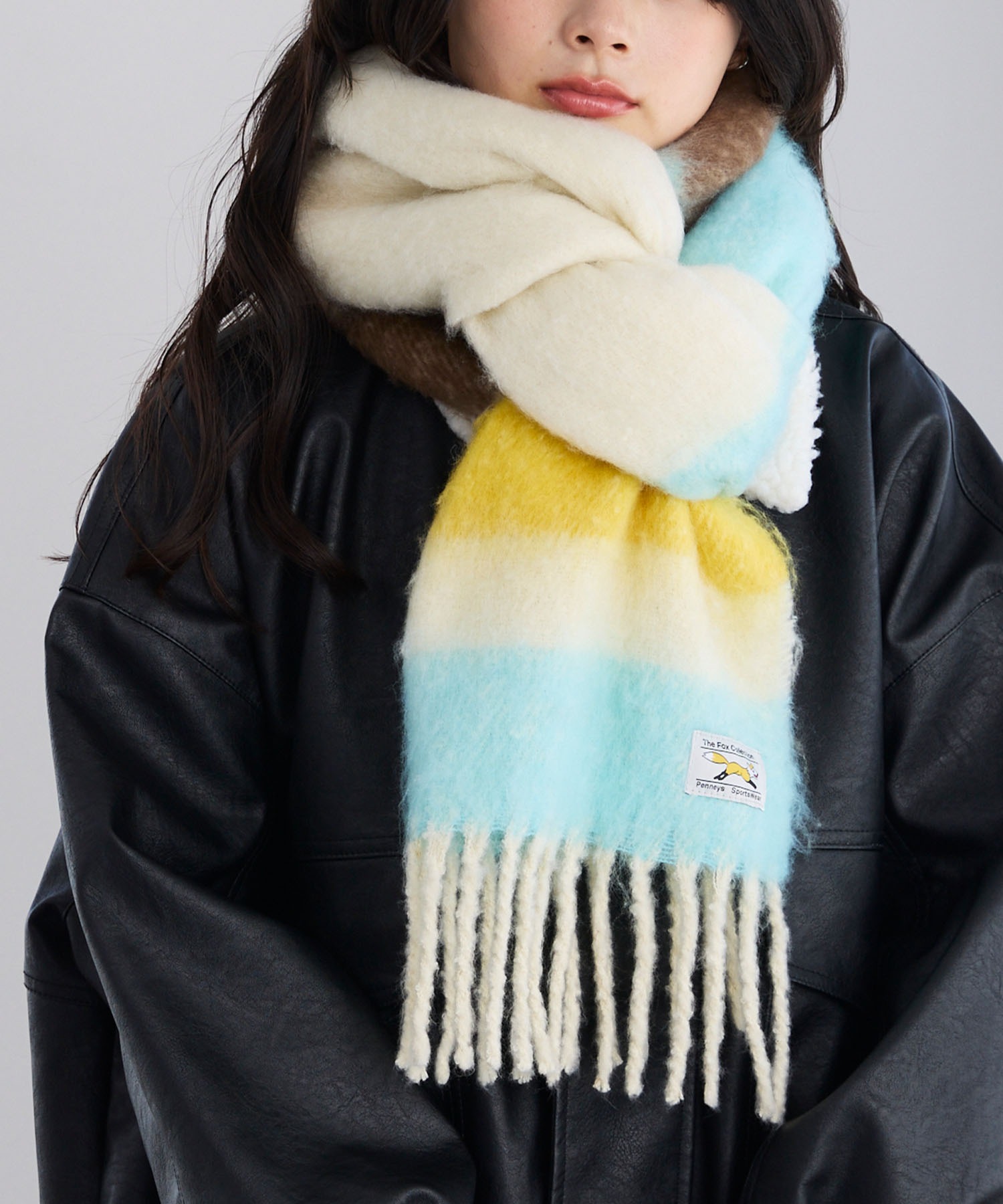 PENNEYS/ペニーズ 別注 THE FOX ロゴタグ ボリューム ボーダーマフラー