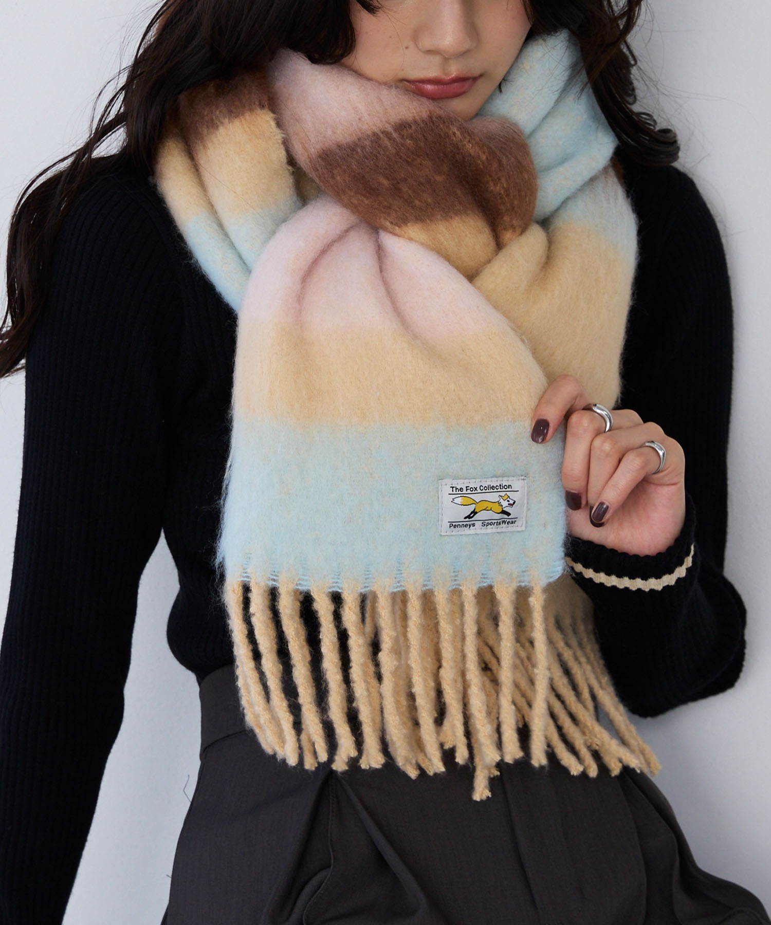 PENNEYS/ペニーズ 別注 THE FOX ロゴタグ ボリューム ボーダーマフラー