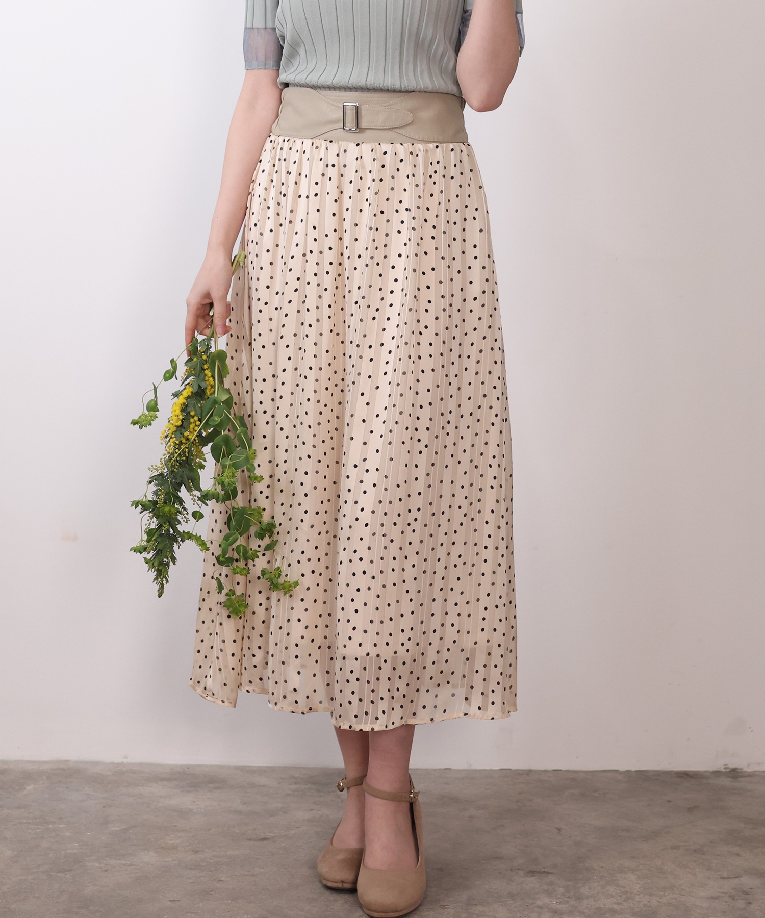 ウエストマークランダムドットロングスカート Nans Co In