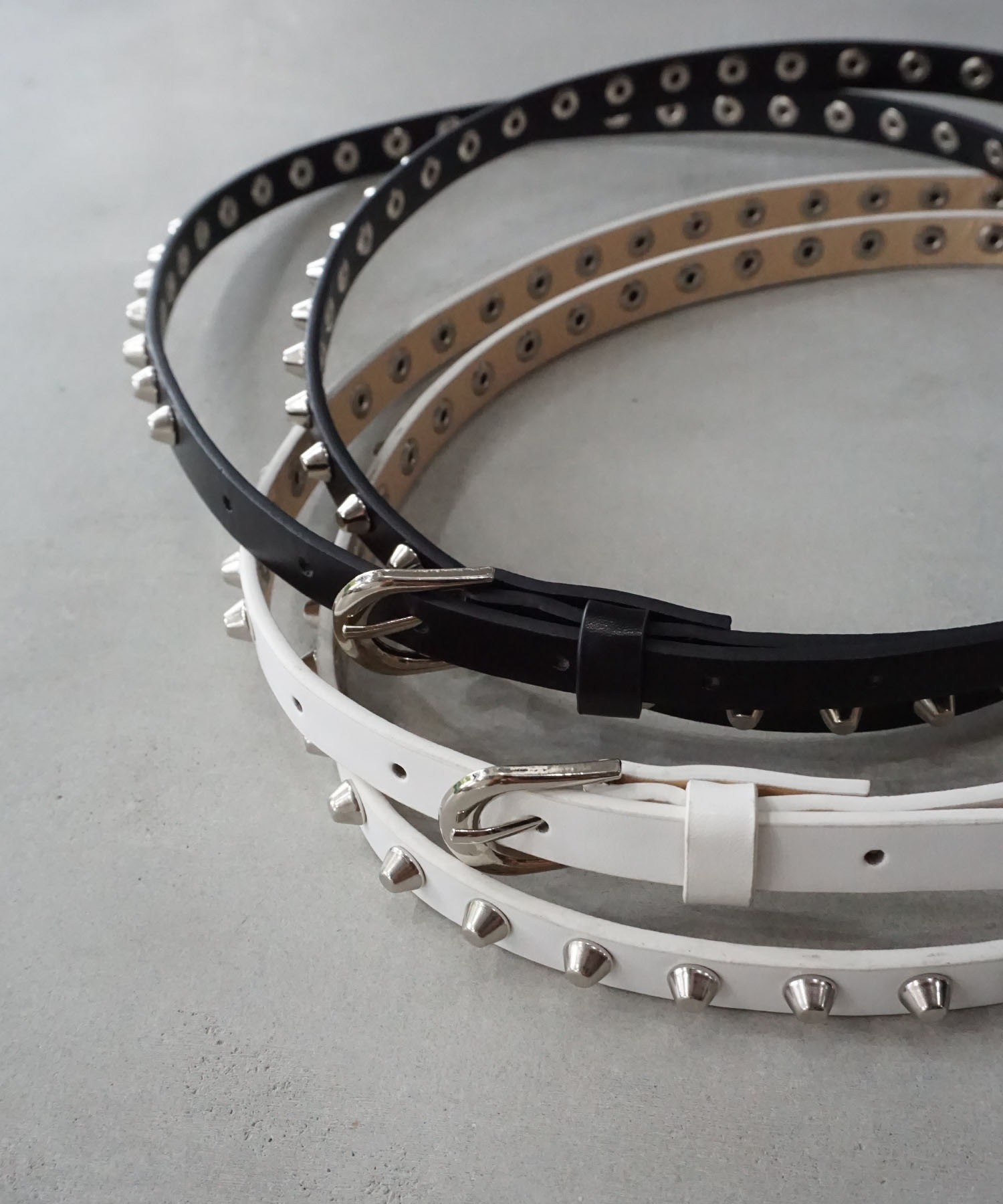 ダブルラップ スタッズスリムベルト cha25s019-ファッション通販