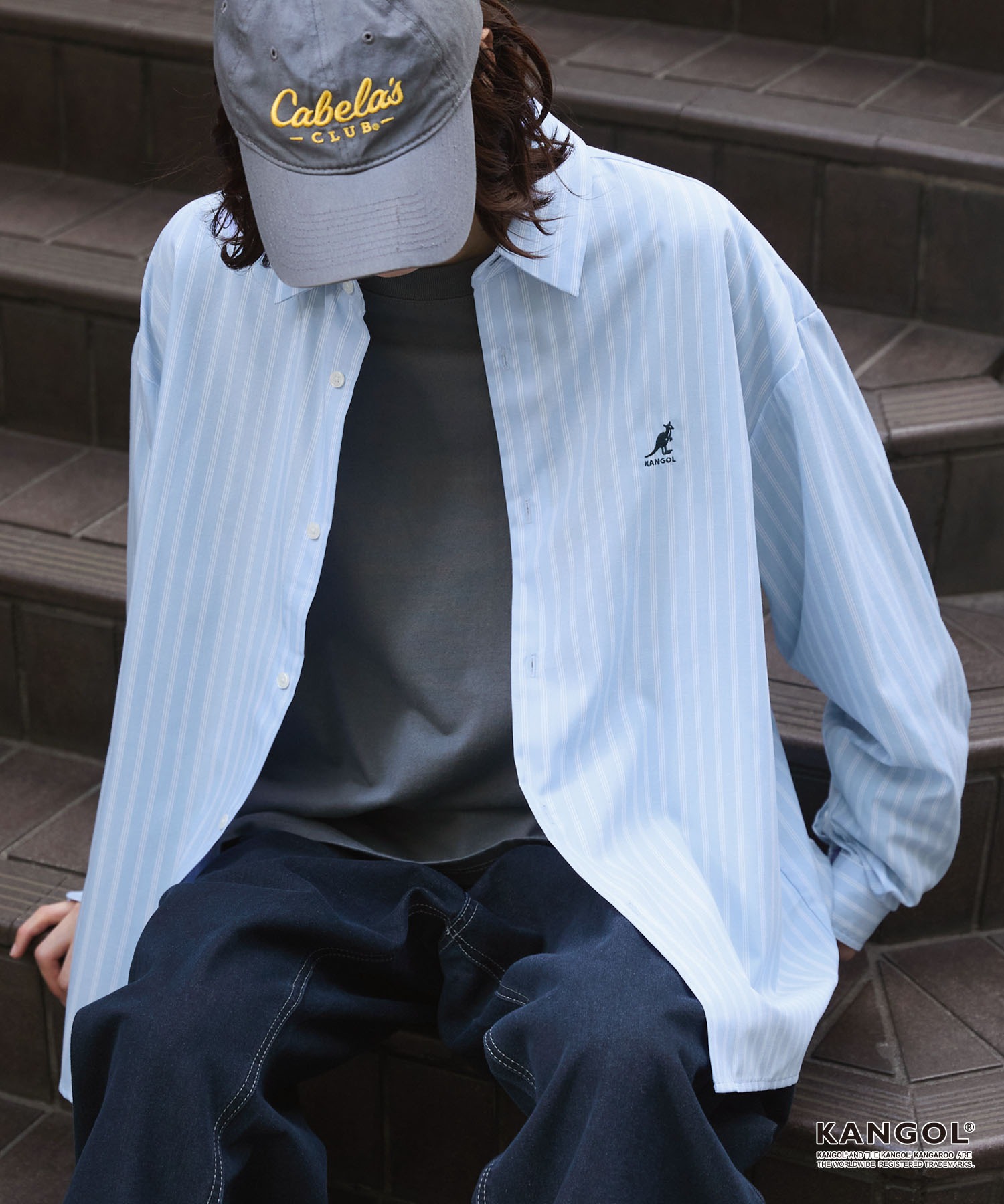 Lee PGG 長袖モックシャツ ブルーグレー　新品 KANGOL/カンゴール 別注 ワンポイントロゴ刺繍 アソート レギュラー