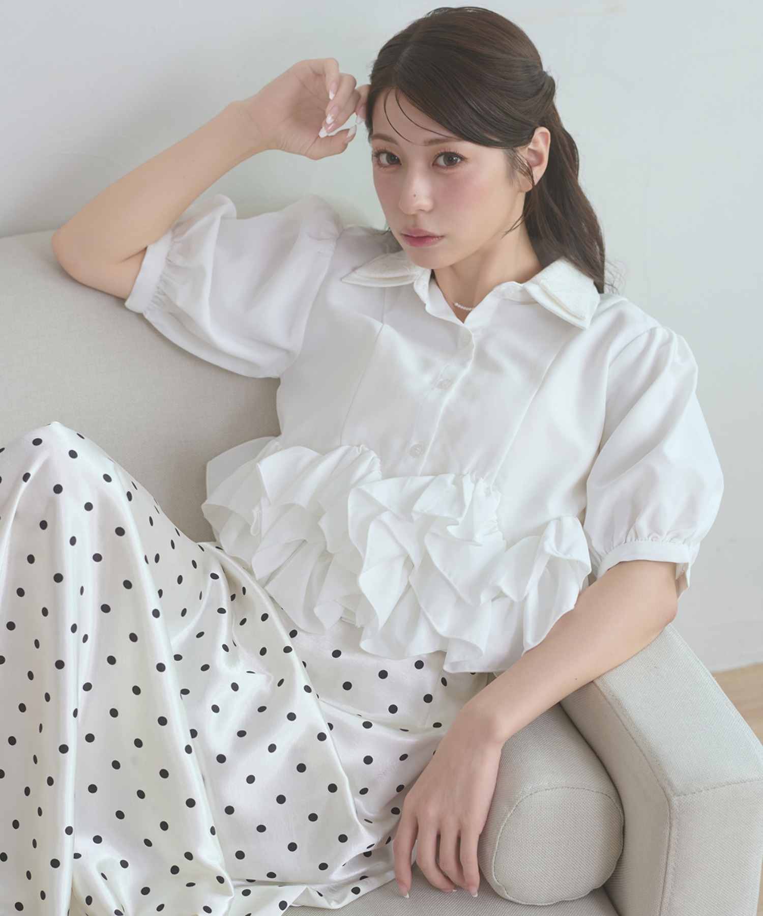 w collar frill shirt / рубашка с двойным воротником и фалдами