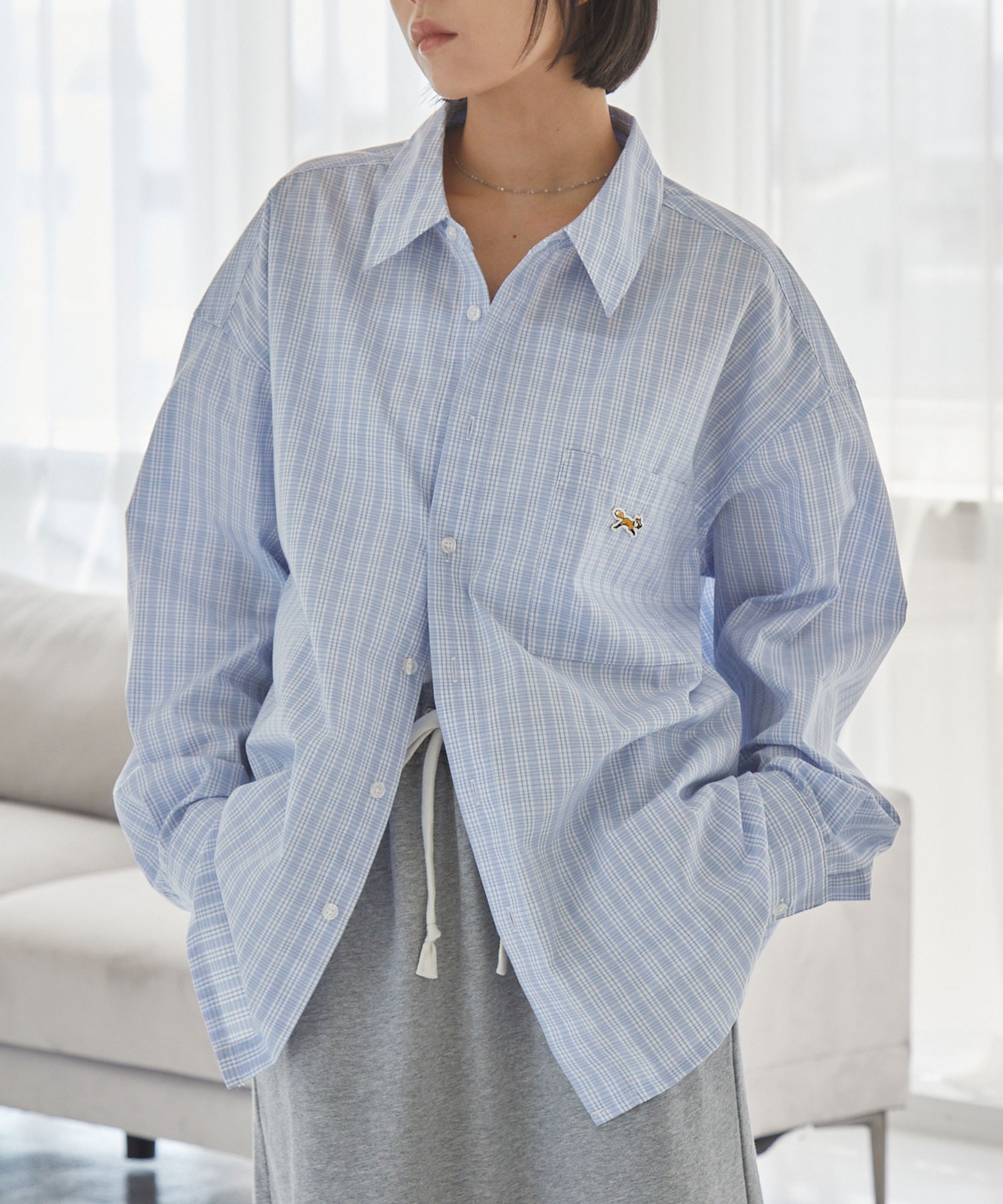 【美品】ニコアンド　メイクスタッフ　ワッペンシャツジャケット　モザイク1 ニコアンド⭐︎人気スタッフプロデュース⭐︎ワッペンシャツ