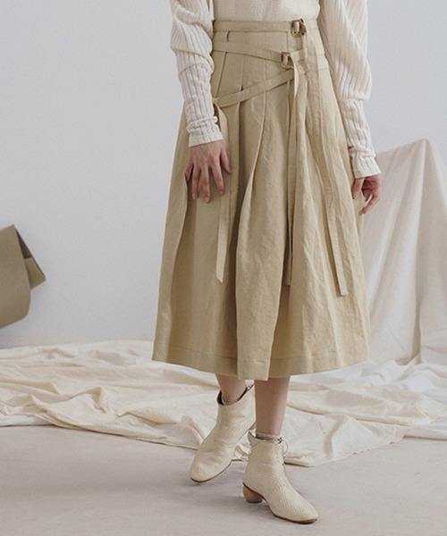 MURMURMI】Triple belt A line pleated skirt chw21a130-ファッション