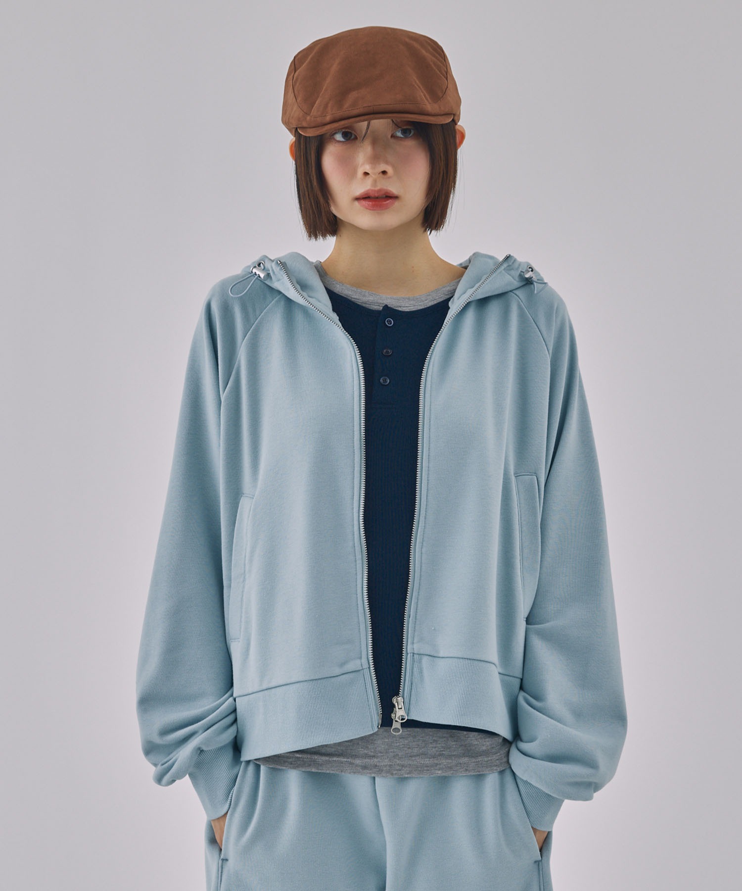 Unblend】ドロスト ヘビーウェイトダブルジップショート丈パーカー