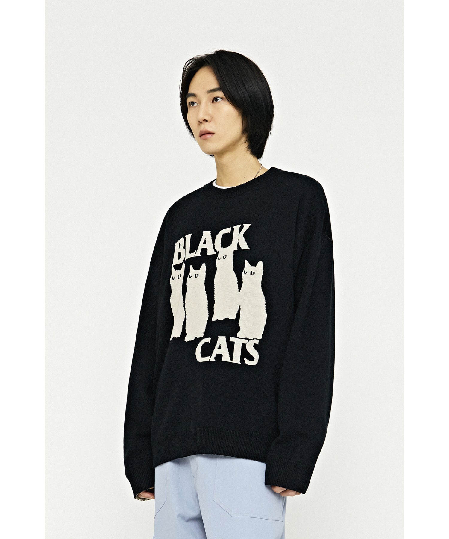 A'GEM/9 × .kom『VIVA STUDIO/ビバスタジオ』BLACK CAT KNIT/ブラック キャット リバーシブル ニット 韓国 ブランドセレクト│A'GEM/9×.KOM【公式】｜韓国・ストリートブランド通販サイト エージェムナイン ドットケーオーエム