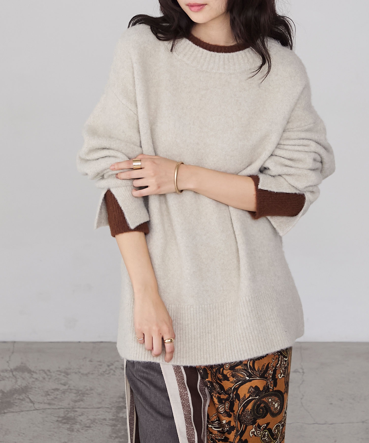 ★msk★ forksy.】エブリデイレイヤード風モックネックニットプルオーバー