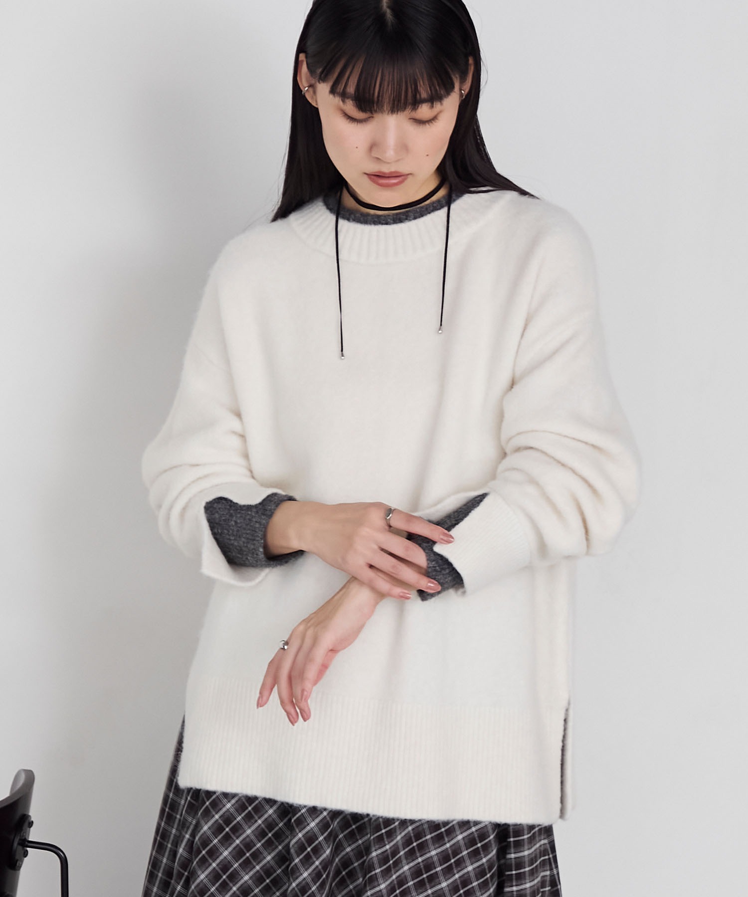 forksy.】エブリデイレイヤード風モックネックニットプルオーバー