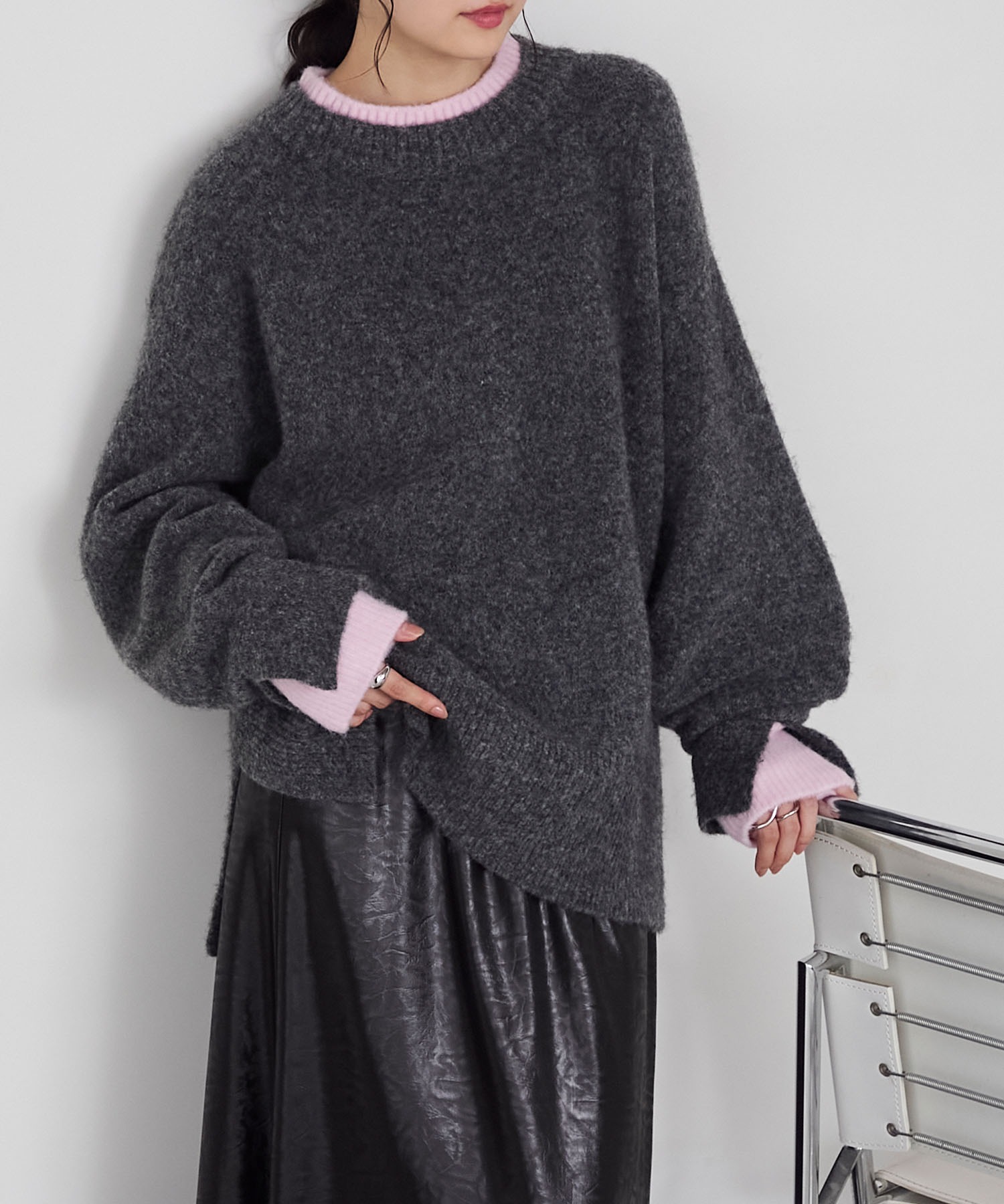 FRAYI.D☆モックネックニットプルオーバー forksy.】<エブリデイシリーズ>レイヤード風モックネックニットプル