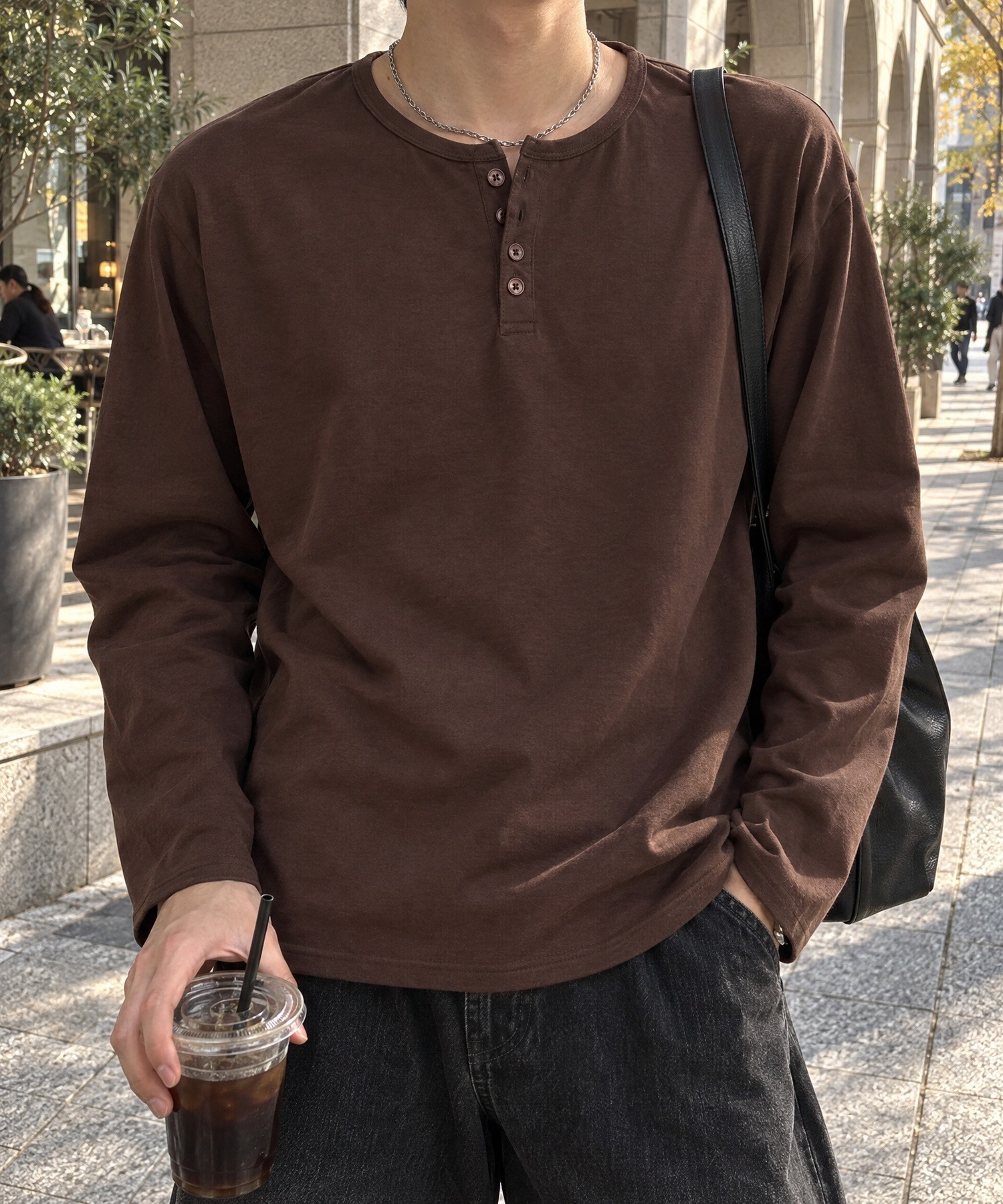 CIYOT】レギュラーフィット ベーシック ヘンリーネック 長袖Tシャツ