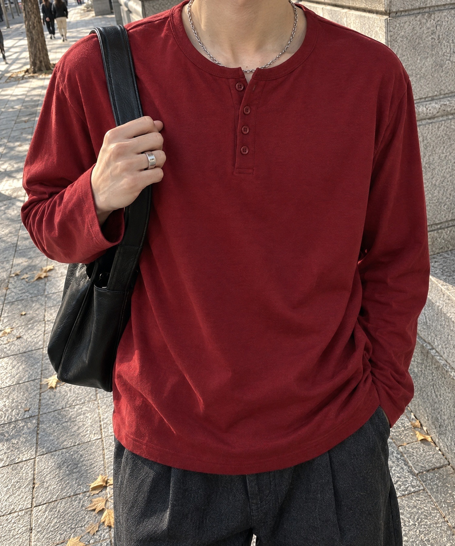 CIYOT】レギュラーフィット ベーシック ヘンリーネック 長袖Tシャツ