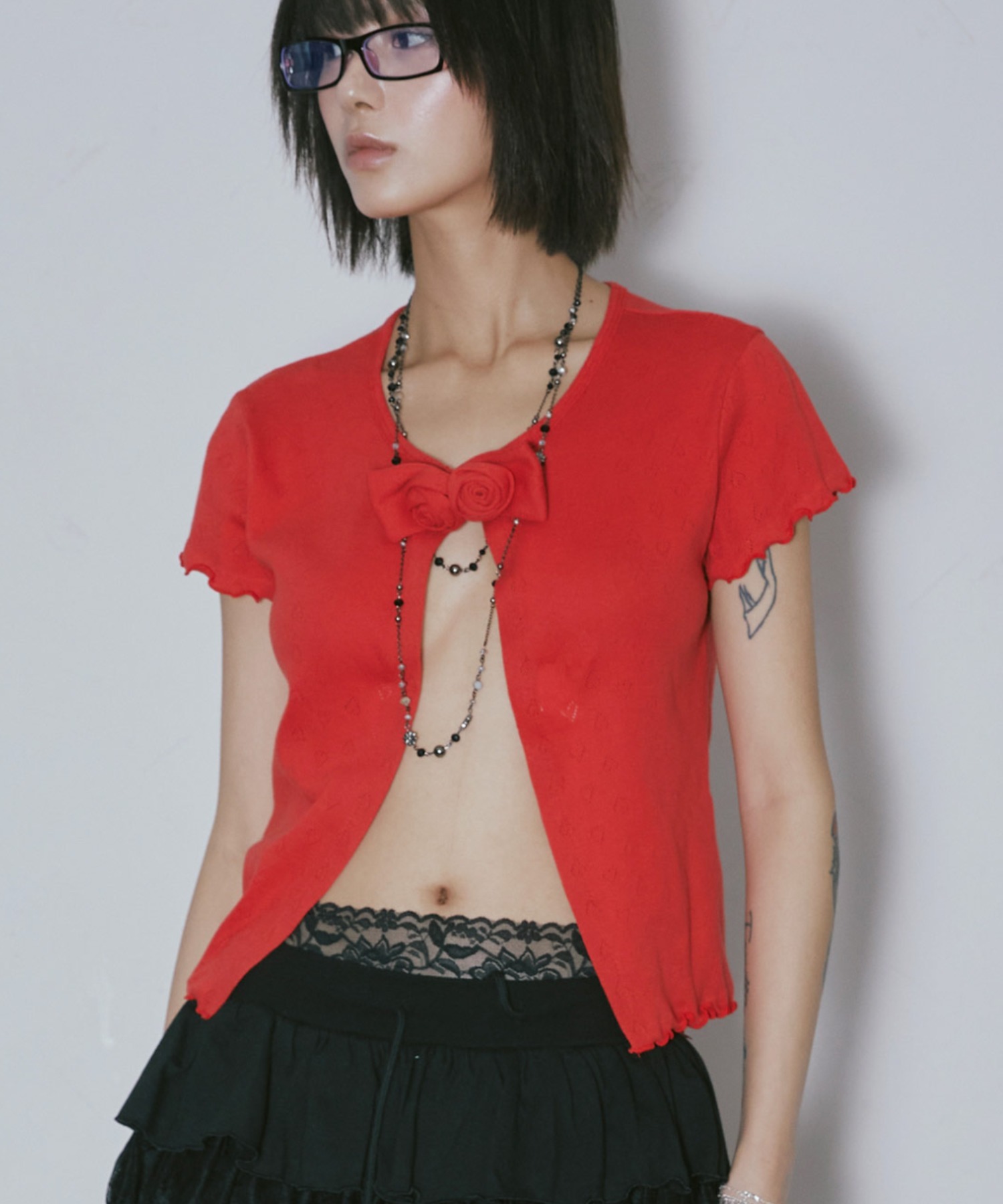 ■韓国■ HAVANASUNDY ■ スカートSet ツイスト リボン クロップ A'GEM/9 × .kom 『NIIER NOR/ニーアノア』 ROSE RIBBON