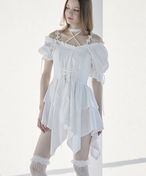 レースアップカットミニワンピース