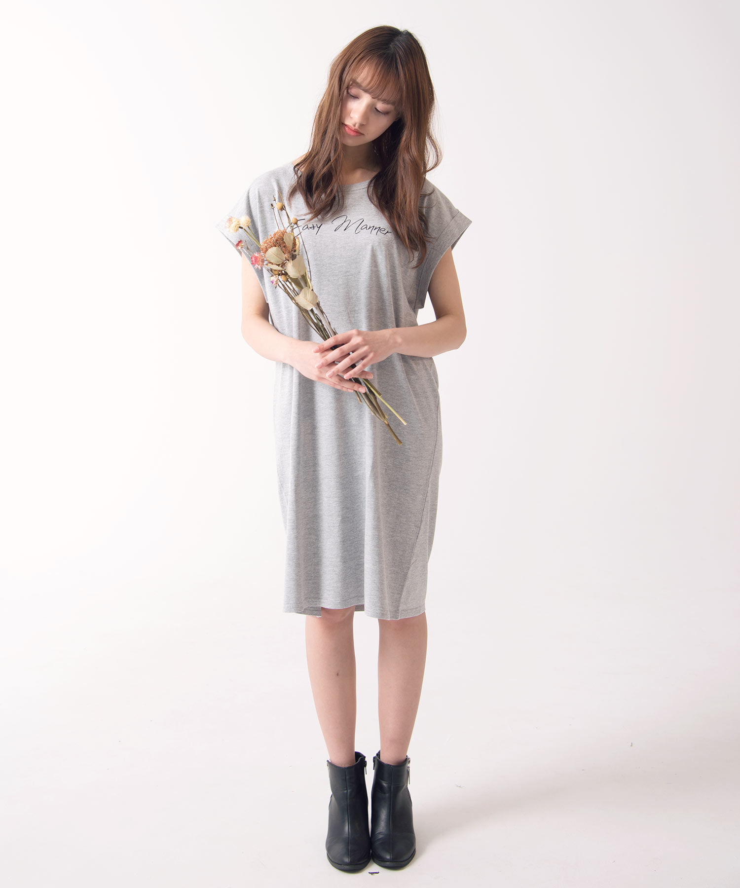 Basicロゴワンピース 夏 無地 Tシャツ ゆる 大きめ シンプル