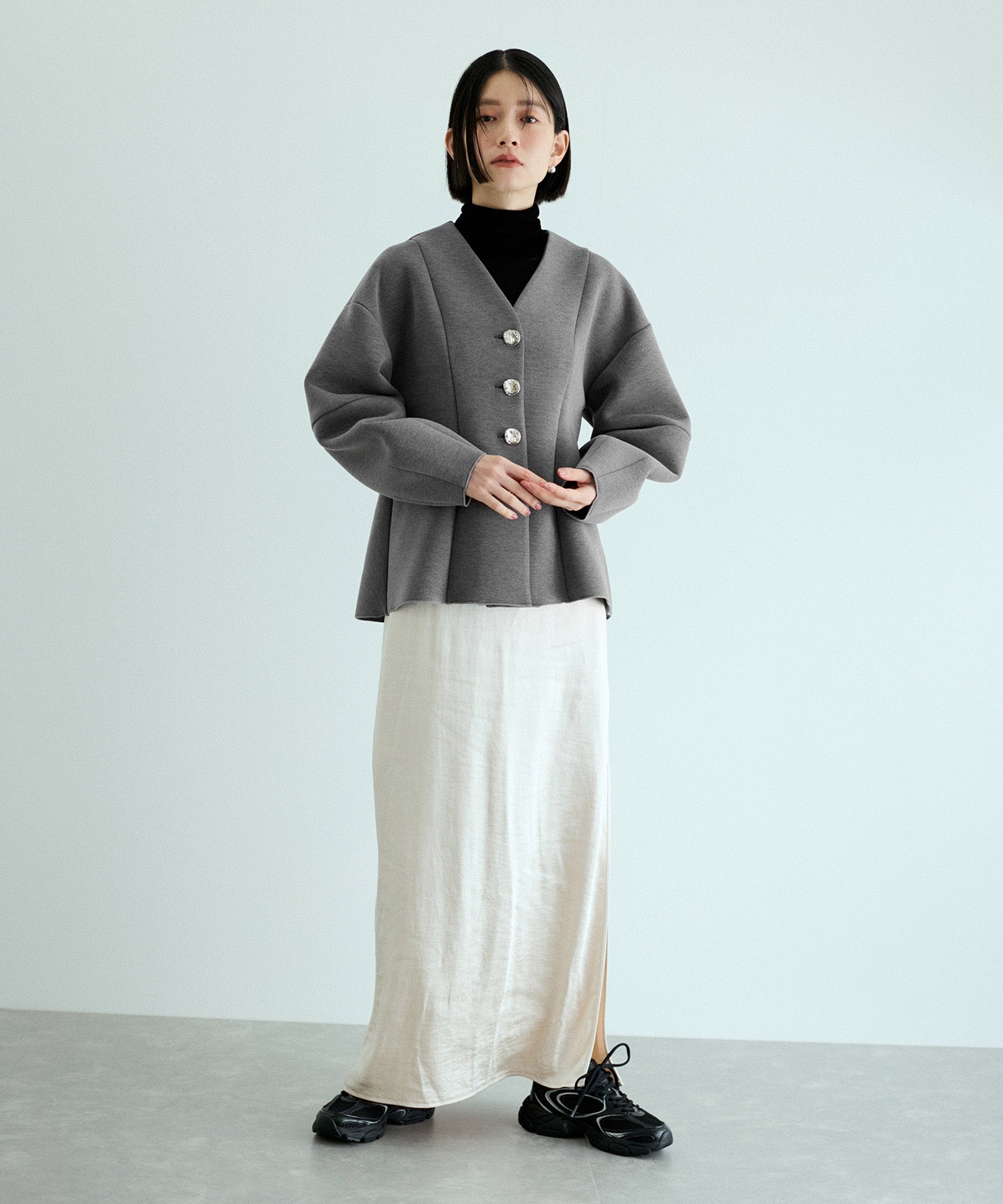 ミックスボタンペプラムカーディガン 最も安い アダムエロペ ミックス