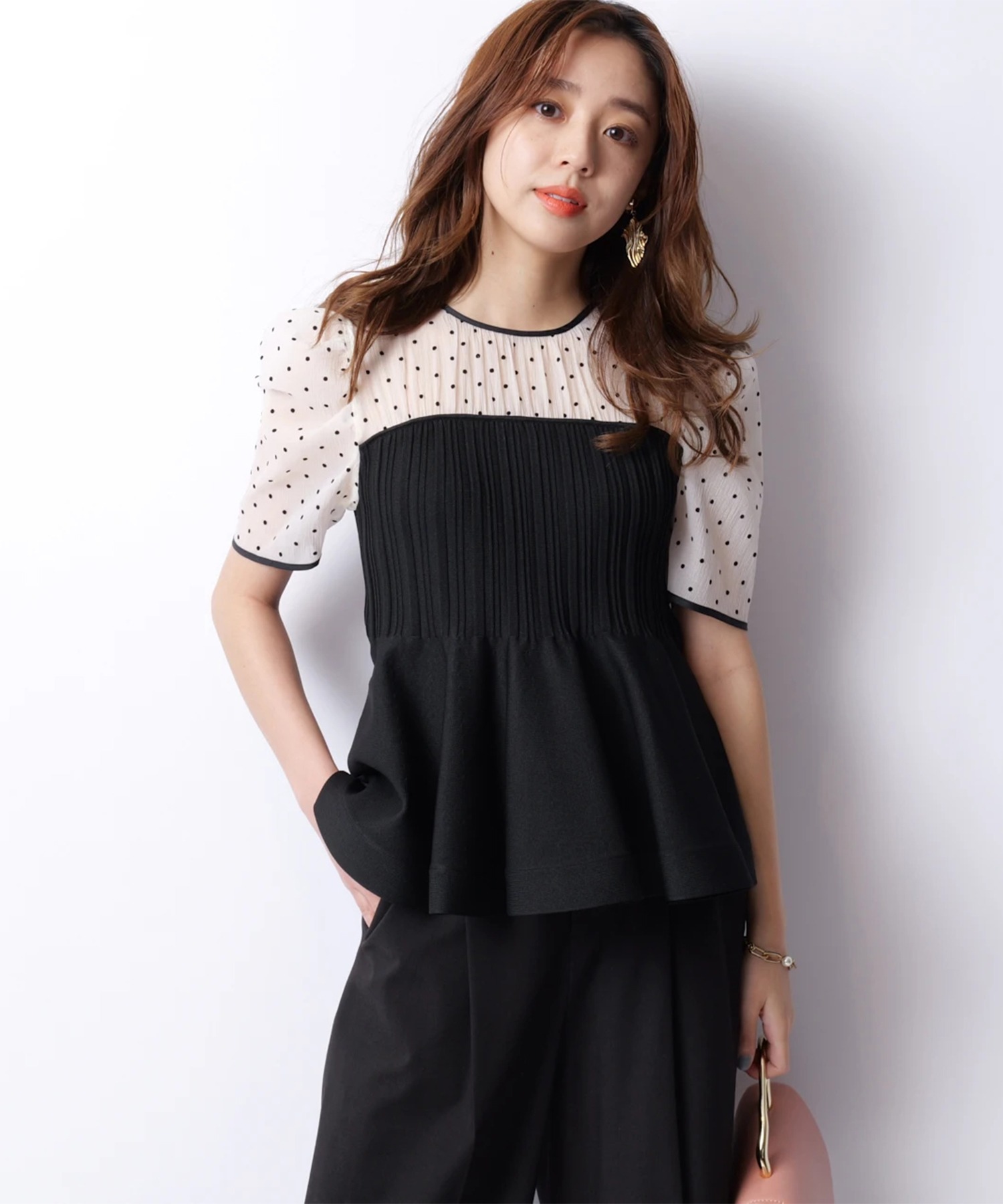 割引 5分袖シアーブラウスレイヤードニット ぼーちゃん】JUSGLITTY 5