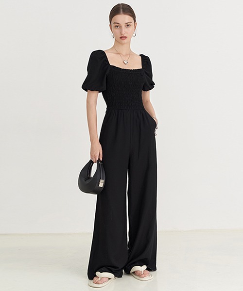 Fano Studios】square neck puff sleeve wide leg jumpsuit Fano Studios】square neck puff sleeve wide leg jumpsuit