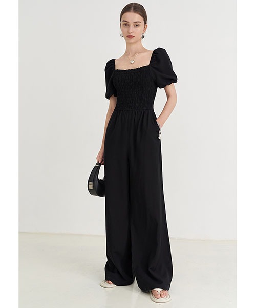 Fano Studios】square neck puff sleeve wide leg jumpsuit FX21L173