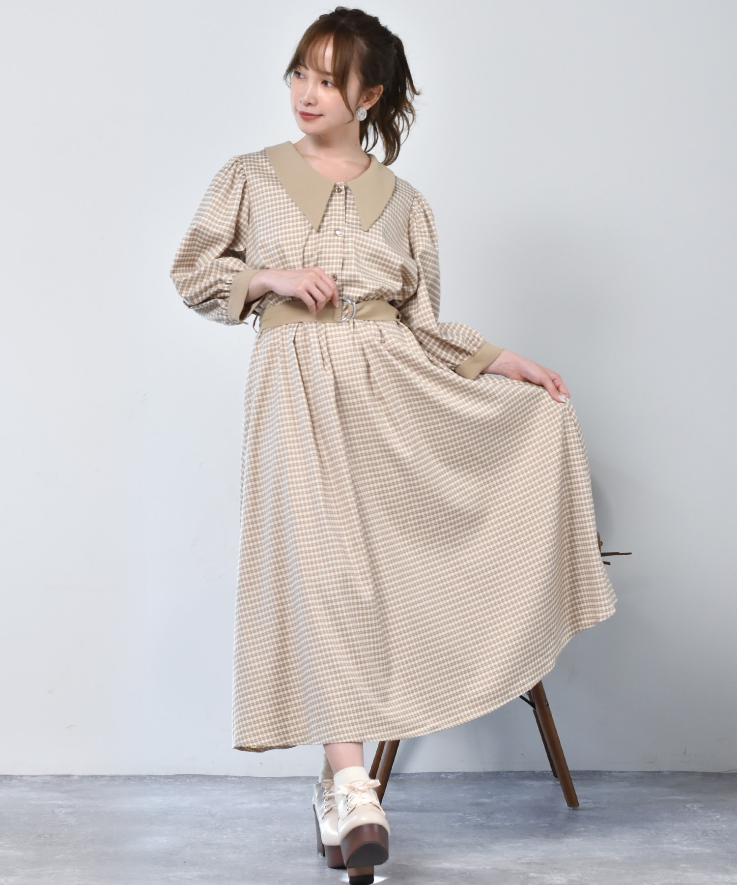 バイカラーシャツワンピース Ems Excite Retro Girl Online Store レトロガールオンラインストア