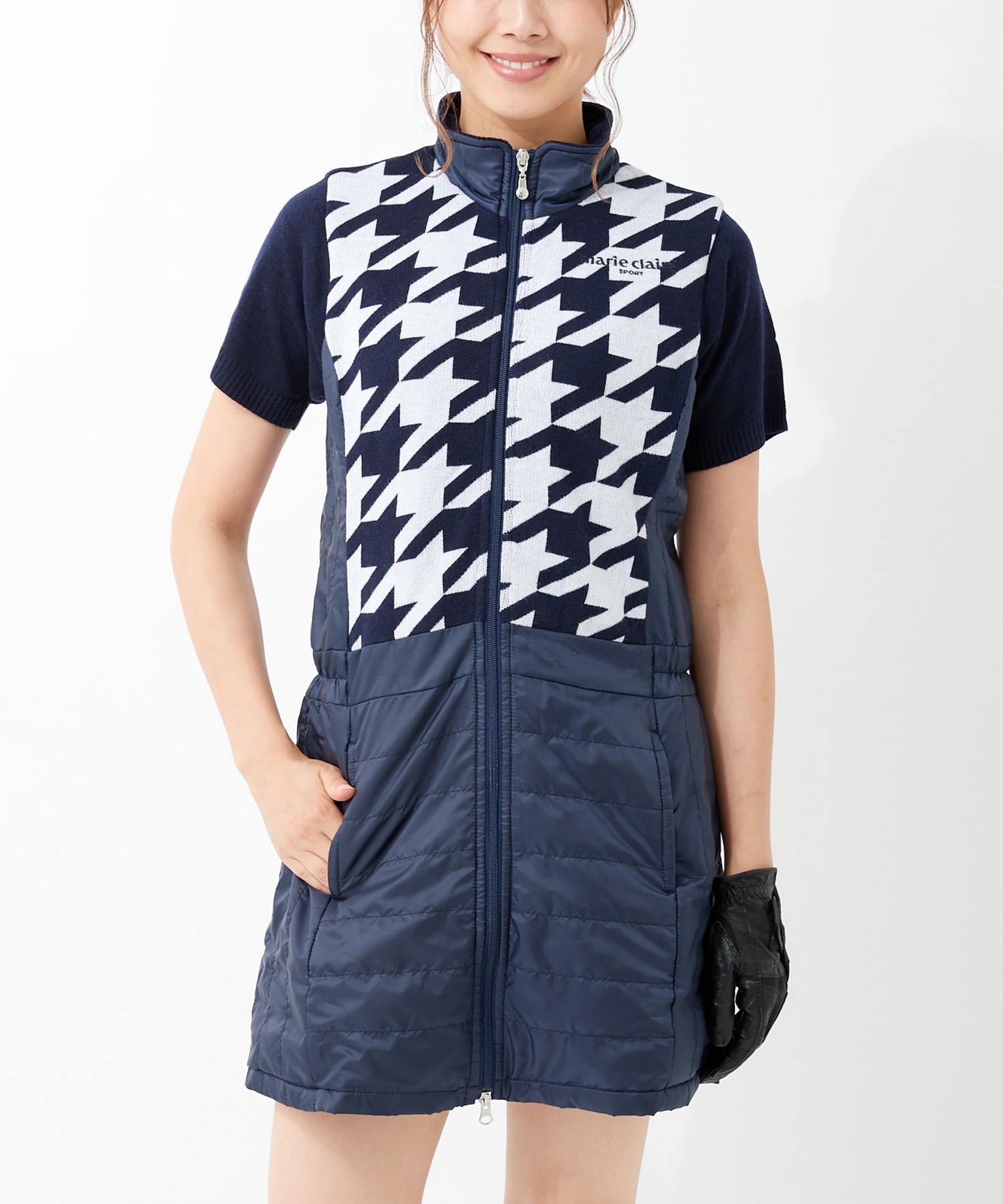 Marie Claire Marie Claire Golf マリクレール 今季一番 ワンピース 異素材組み 保温 ゴルフ 千鳥柄