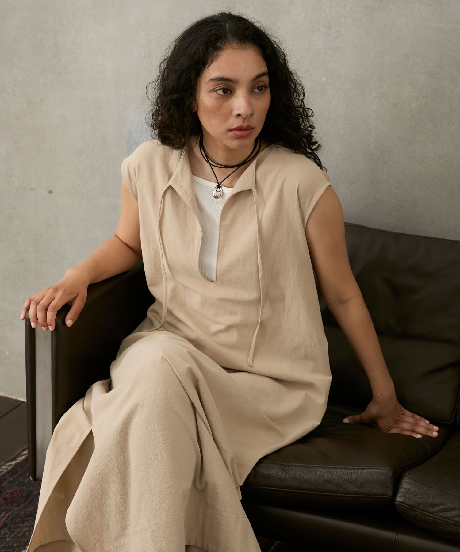 Sand wash cotton sleeveless one-piece / サンドウォッシュ