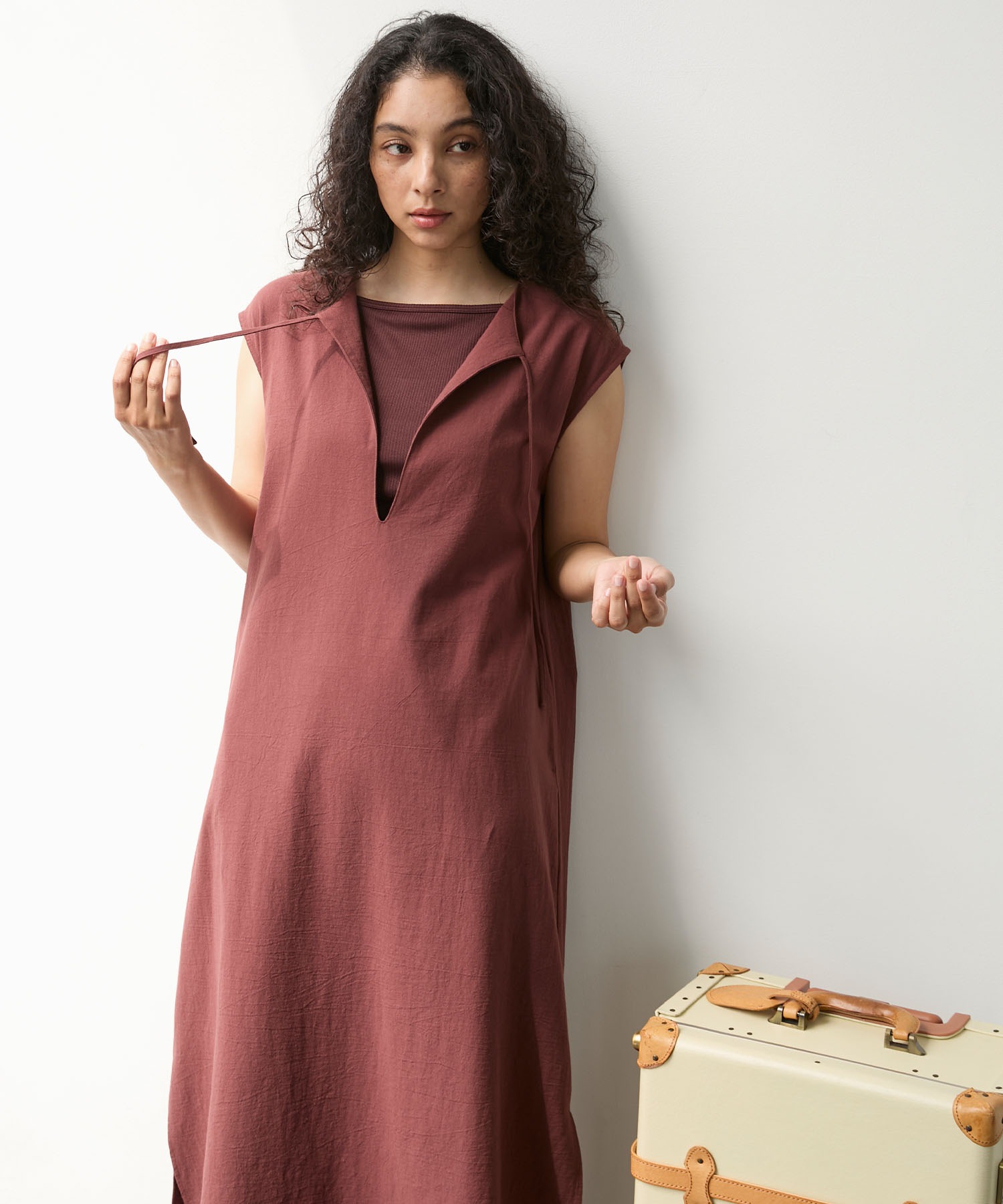 Sand wash cotton sleeveless one-piece / サンドウォッシュ