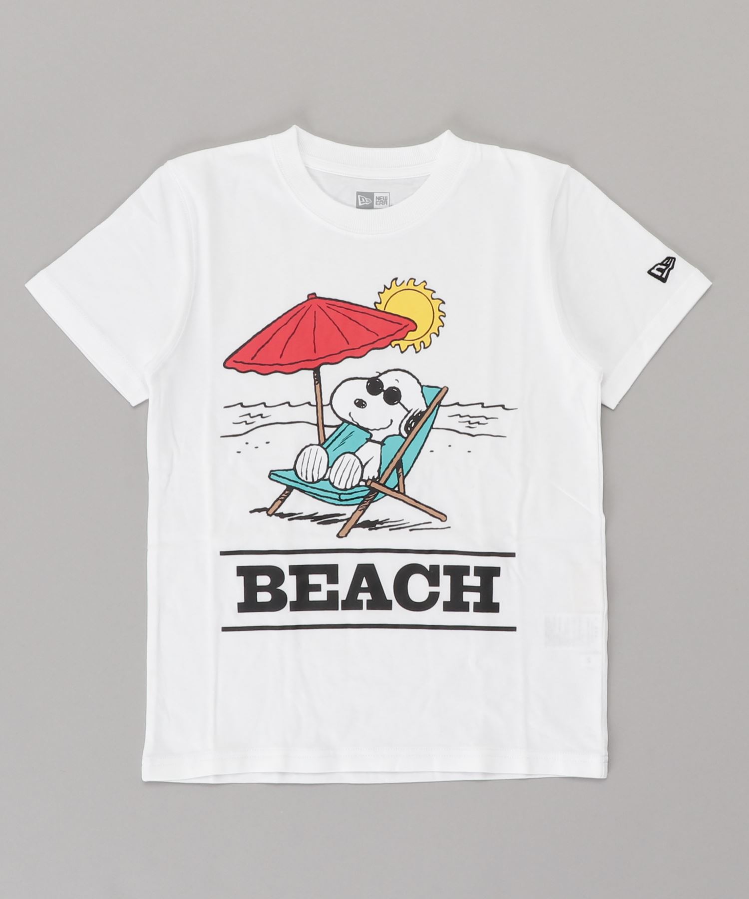 New Era ニューエラ Peanuts スヌーピー 140ｃｍ 160ｃｍ ホワイト コラボ 半袖tシャツ ビーチプリントキッズtシャツ 激安特価品